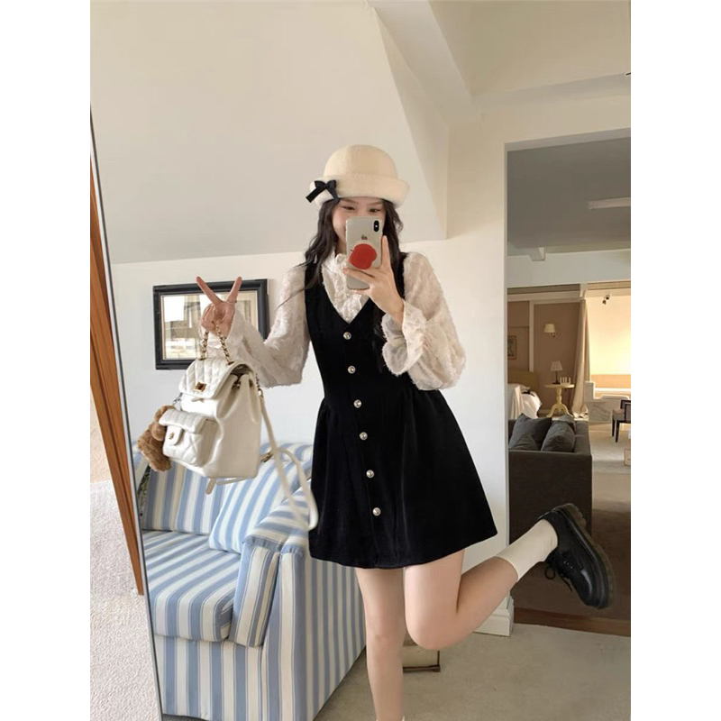 Váy Nữ, Váy Nhung Tăm Phối Ren Lông Dáng Xoè Phong Tiểu Thư Siêu Xinh | BigBuy360 - bigbuy360.vn