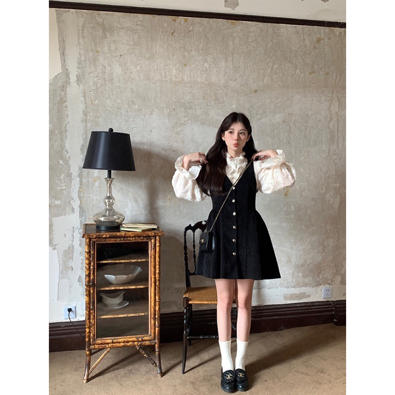 Váy Nữ, Váy Nhung Tăm Phối Ren Lông Dáng Xoè Phong Tiểu Thư Siêu Xinh | BigBuy360 - bigbuy360.vn