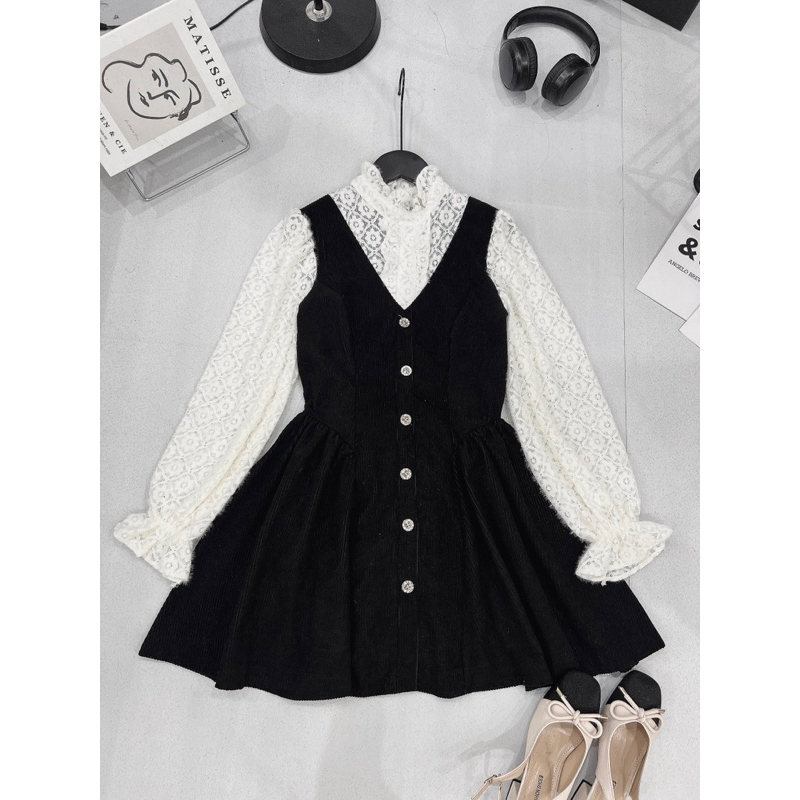 Váy Nữ, Váy Nhung Tăm Phối Ren Lông Dáng Xoè Phong Tiểu Thư Siêu Xinh | BigBuy360 - bigbuy360.vn