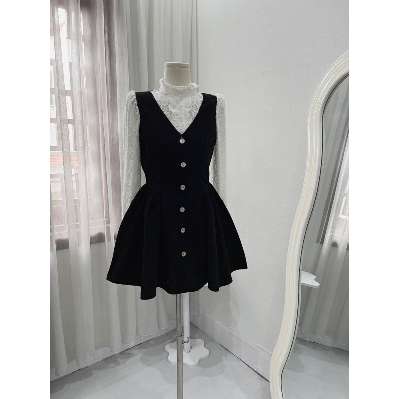 Váy Nữ, Váy Nhung Tăm Phối Ren Lông Dáng Xoè Phong Tiểu Thư Siêu Xinh | BigBuy360 - bigbuy360.vn