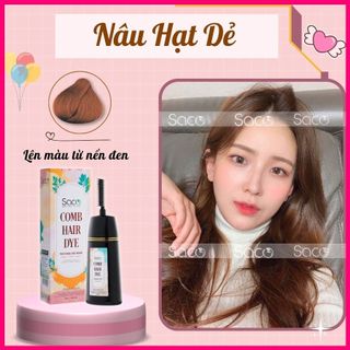 Lược nhuộm tóc thần thánh Saco màu Nâu Hạt Dẻ lên màu từ nền đen, không cần tẩy hay nâng tone chai 400ml