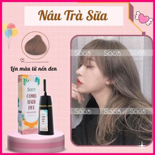 Lược nhuộm tóc thần thánh Saco màu Nâu Trà Sữa lên màu từ nền đen, không cần tẩy hay nâng tone chai 400ml