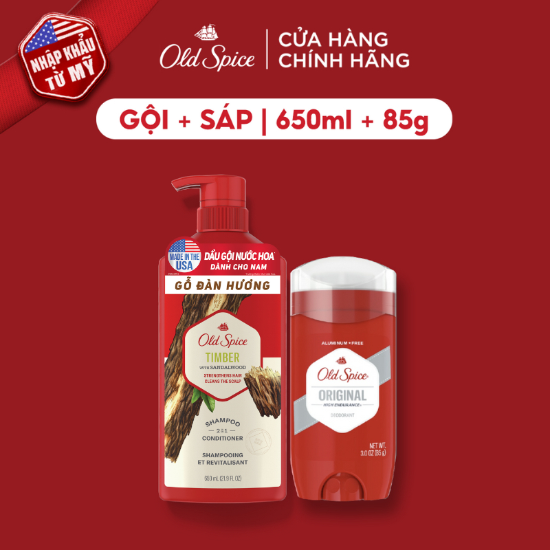 Combo Dầu Gội 650ML Gỗ Đàn Hương & Sáp Khử Mùi 85g OLD SPICE Hương Nước Hoa Cho Nam