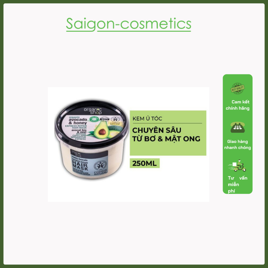 Kem ủ tóc bơ và mật ong Organic Shop phục hồi mềm mượt tóc 250ml