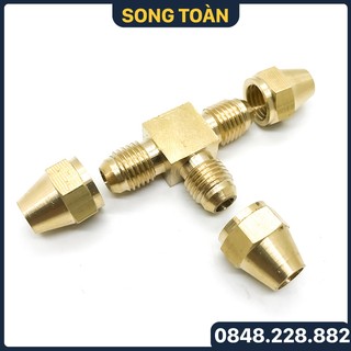 Bộ Nối Tê Ba Đầu Côn Lồi Lắp Lã Ống Đồng NPT Phi 6 8 10 12 16mm (Brass Flare Fitting Tee Connector NPT)