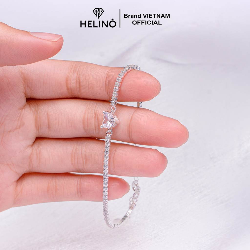 Lắc tay bạc nữ HELINO trái tim đính đá full dây cá tính trang sức nữ cao cấp V15
