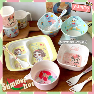 Chén tô cốc ly khay dĩa muỗng nĩa nhựa melamine Mickey Minnie Princess Donald Disney cho bé