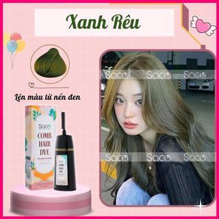 Lược nhuộm tóc thần thánh Saco màu Xanh Rêu lên màu từ nền đen, không cần tẩy hay nâng tone chai 400ml