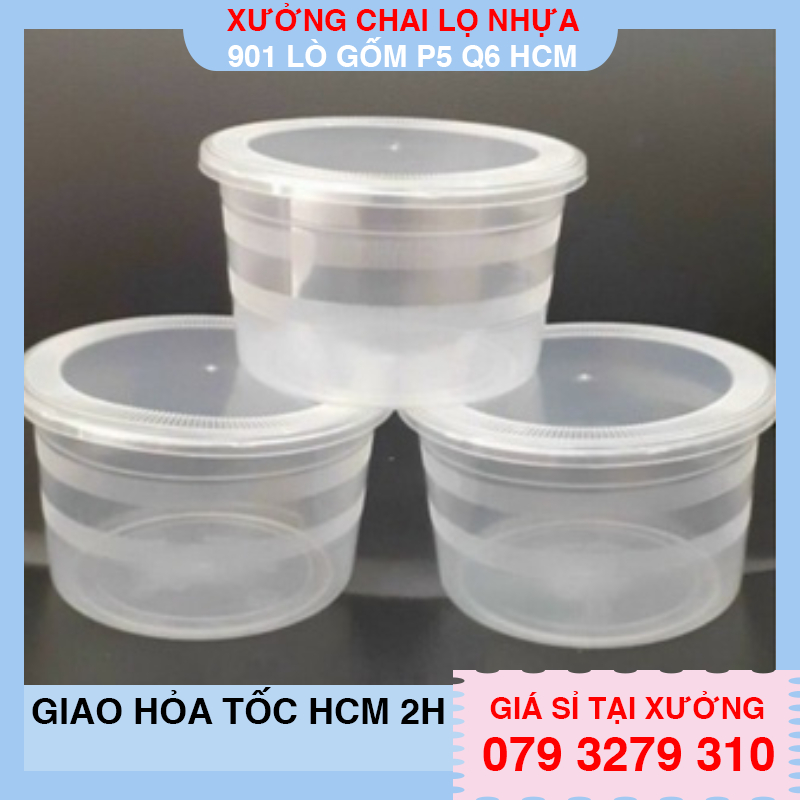 Combo 50 hộp nhựa tròn 500ml kèm nắp ( thố hủ tiếu)