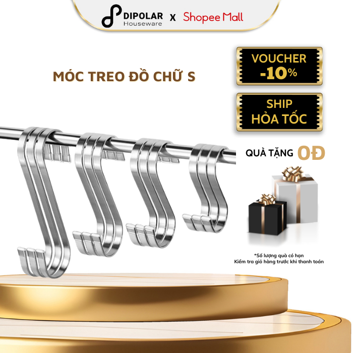 Móc Treo Đồ Cao Cấp Chữ S Dipolar BằngThép Không Gỉ Chịu Lực Đa Năng Dạng Tròn Dẹp Nhiều Kích Thước - DMTD03