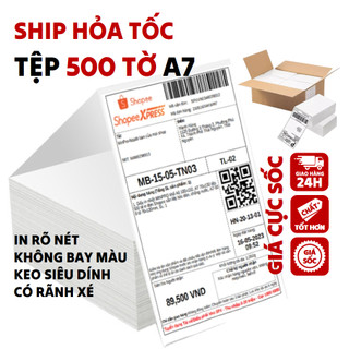 Giấy in đơn hàng TMDT A7 76x130 , giấy in nhiệt A7 dạng tệp 500 tem tự dính, in không cần mực, in vận đơn, logo