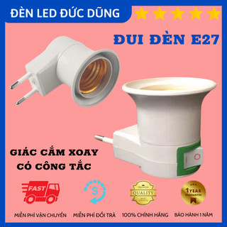 Đuôi đèn E27 có công tắc và phích cắm trực tiếp vào ổ, chui đèn loại vặn xoáy gắn tường, chuôi đèn xoay đui bóng đèn E27