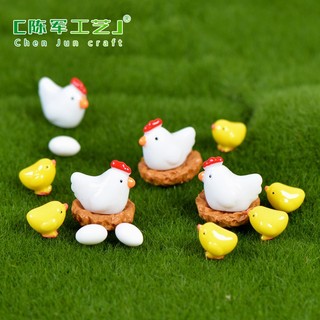 Mô hình gia đình gà, mô hình trang trí tiểu cảnh, sen đá, terrarium
