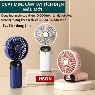 Quạt Cầm Tay Tích Điện Du Lịch Pin Trâu 10000mah 5 Tốc Độ Gió Có Màn Hình Led Hiển Thị