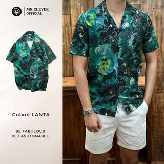 Áo Sơ Mi Cuban nam Lanta Ngắn Tay MK CLEVER Chất liệu lụa mềm mịn, thoáng mát, chống nhăn, form rộng mặc hằng ngày