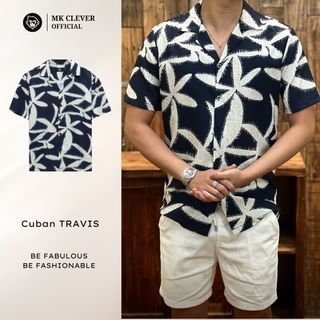 Áo Sơ Mi Cuban nam Travis Ngắn Tay MK CLEVER Chất liệu lụa mềm mịn, thoáng mát, chống nhăn, form rộng mặc hằng ngày