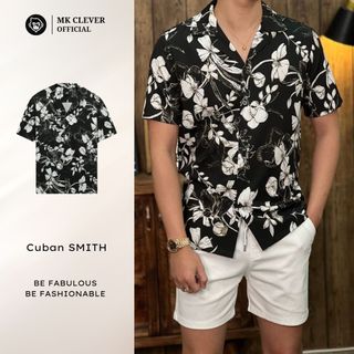 Áo Sơ Mi Cuban nam Smith Ngắn Tay MK CLEVER Chất liệu lụa mềm mịn, thoáng mát, chống nhăn, form rộng mặc hằng ngày