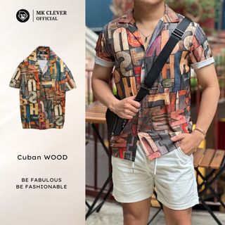 Áo Sơ Mi Cuban nam Wood Ngắn Tay MK CLEVER Chất liệu lụa mềm mịn, thoáng mát, chống nhăn, form rộng mặc hằng ngày