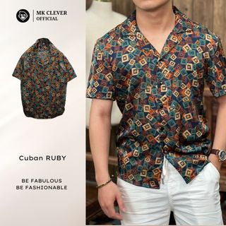 Áo Sơ Mi Cuban nam Ruby Ngắn Tay MK CLEVER Chất liệu lụa mềm mịn, thoáng mát, chống nhăn, form rộng mặc hằng ngày