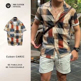 Áo Sơ Mi Cuban nam Caric Ngắn Tay MK CLEVER Chất liệu lụa mềm mịn, thoáng mát, chống nhăn, form rộng mặc hằng ngày