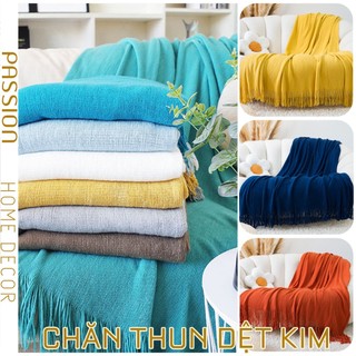 Chăn Thun Đan Len Dệt Kim Màu Trơn Phủ Ghế Sofa Phủ Trang trí Giường Gelli