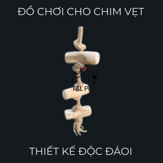 Đồ chơi cao cấp cho vẹt làm từ thanh gỗ cà phê có gắn dây treo