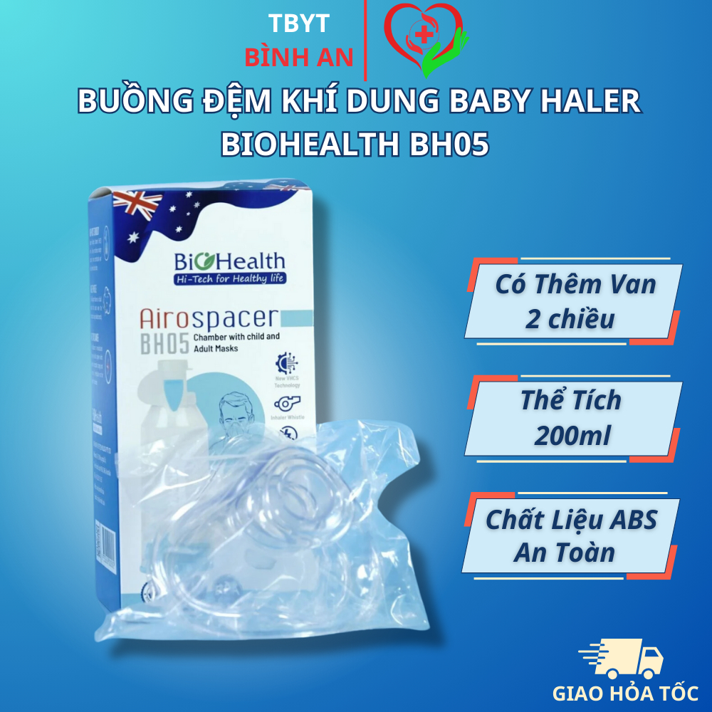 Buồng Đệm Khí Dung Hít Hen Suyễn (Baby haler) Van 2 Chiều BIOHEALTH - BH05, Gồm 2 Mask Người Lớn &amp; Trẻ Em