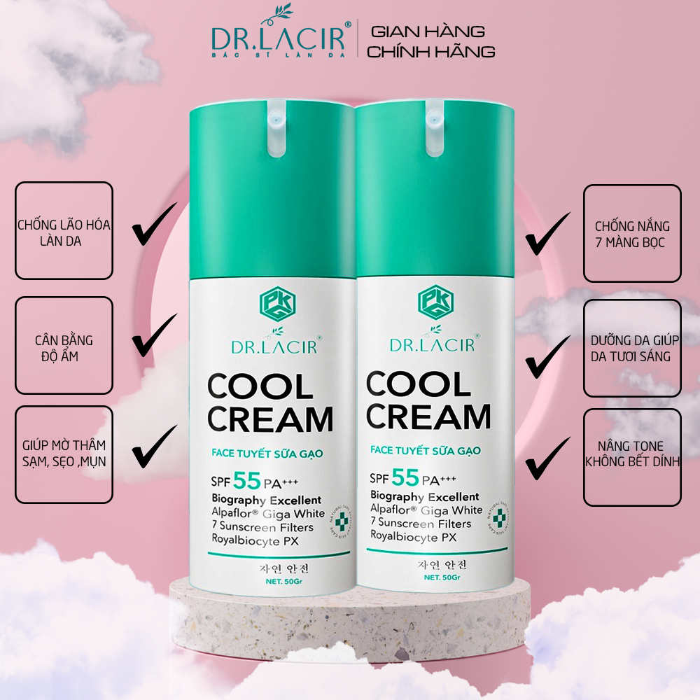 Kem Dưỡng Trắng Da,Kem Chống Nắng Dr. Lacir Cool Cream Mới SPF55++ Kiềm Dầu Dưỡng Da Khô, Da Hỗn Hợp - Dung Tích 50ml