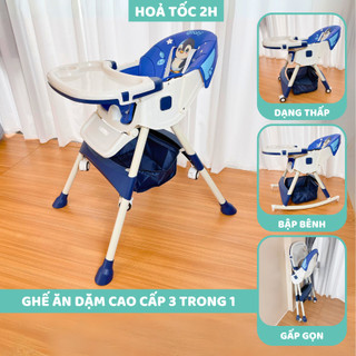 Ghế ăn dặm điều chỉnh độ cao có bánh xe 9BABY màu xanh than - 4 chế độ ngả - Có gấp gọn