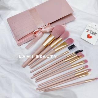 Bộ cọ kèm bao da hồng 12 cây/ thêu missha line friends brush kit