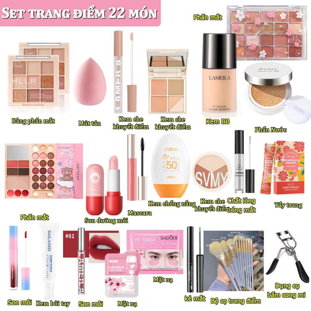  Bộ trang điểm đầy đủ 22 món với đồ makeup chất lượng HANRU -LML-22