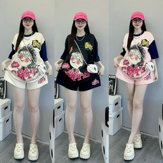   Set bộ đùi chất cotton su form rộng tay lỡ - cô gái tóc xù ohoh