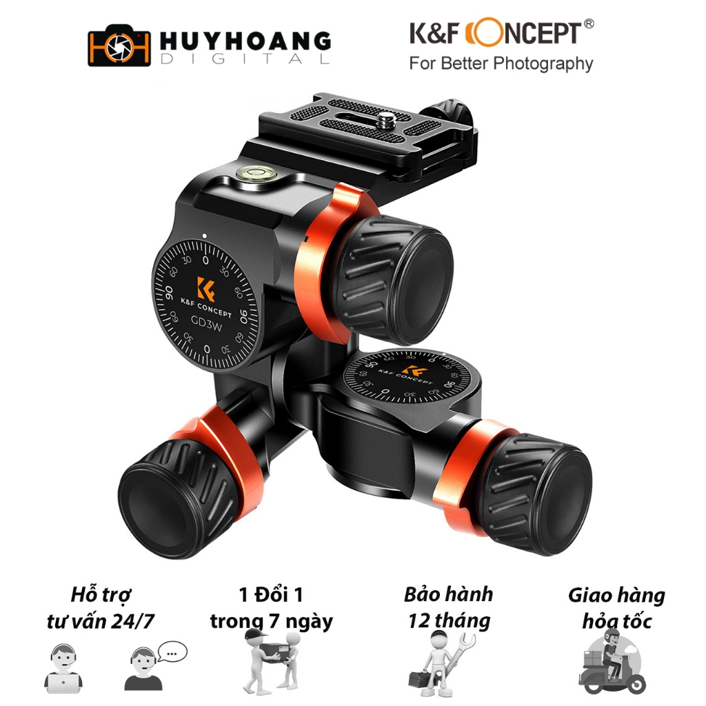 Đầu Ballhead K&F CONCEPT 3 hướng- chụp kiến trúc, canh bố cục chính xác chi tiết | KF31.047