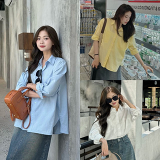 [Ảnh thật] Áo sơ mi tay dài basic chất thô mềm 2 túi ngực