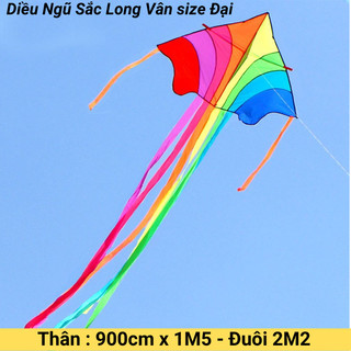 Diều ngũ sắc đuôi siêu dài size ĐAI tặng cuộn dây diều có tay cầm 150m - BK Toys