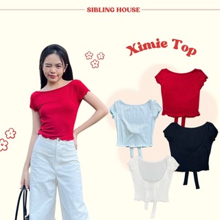  mẫu xuân hè 2024 Áo thun cổ tròn rộng thoải mái hở lưng cột nơ dễ thương cuốn biên Ximie  - Sibling House