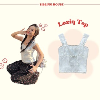  Áo kiểu hai dây bản lớn viền ren có nơ nhỏ dễ thương trước và hở lưng thắt nơ sau Loziq top - Sibling Ho