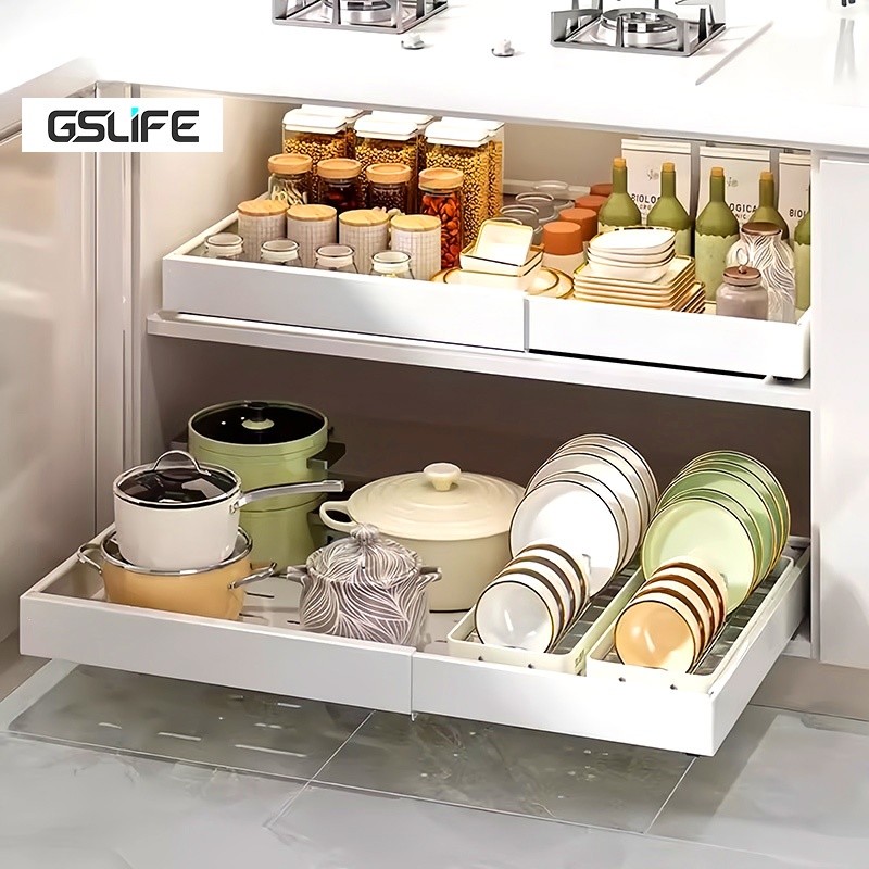 Gslife Giá Để Bát Đĩa,Kệ Để Đồ Nhà Bếp,Kệ Chén Có Thể Điều Chỉnh Độ Rộng, Có Ray Trượt