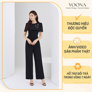 Jumsuit thiết kế cổ tròn phối choàng vai kèm tác cài sang trọng chất crep sạn Hàn YOONA - NH17S148