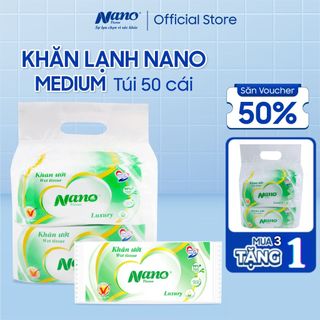  Combo 3 gói Khăn lạnh Nano Medium gói 50 khăn cỡ lớn, Khăn giấy ướt loại dày - Nano Tissue