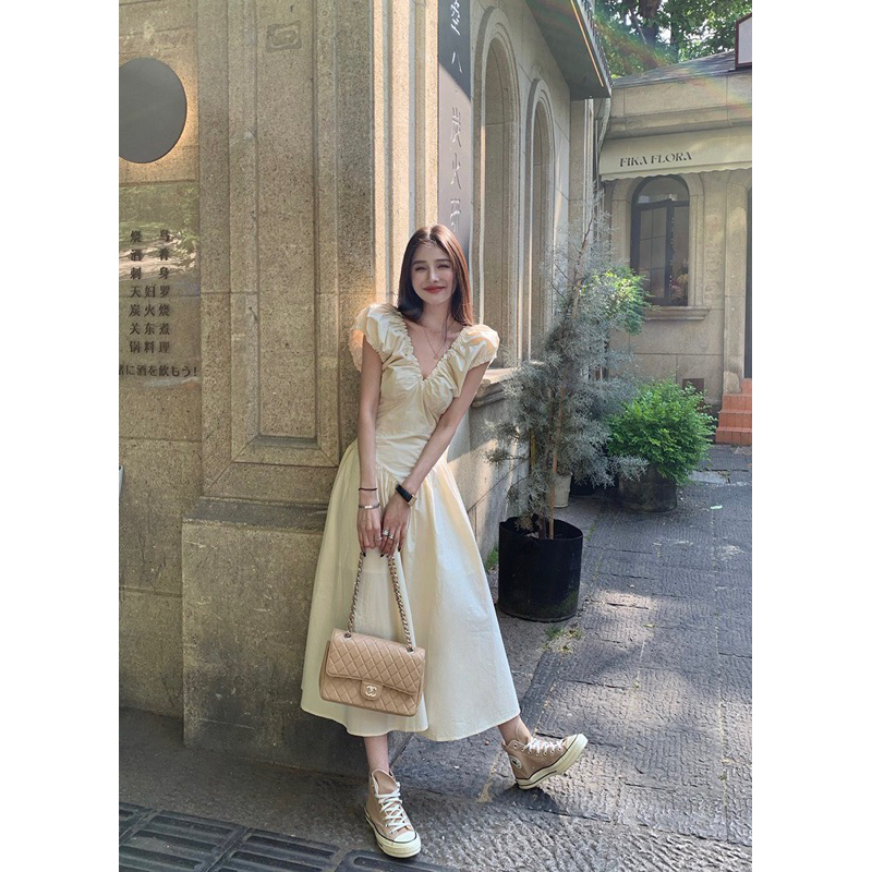 Váy Nữ,  Váy Thô Cổ V Tay Chun Dáng Dài 3 Màu , Đầm Nữ Dáng Xoè Phong Cách Tiểu Thư Siêu Xinh | BigBuy360 - bigbuy360.vn