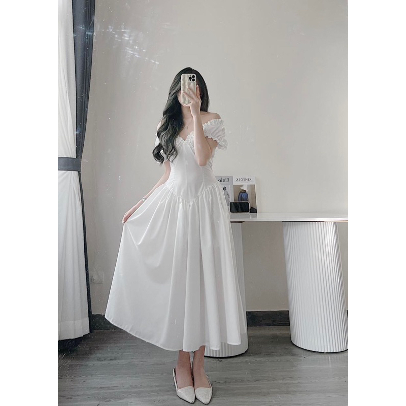 Váy Nữ,  Váy Thô Cổ V Tay Chun Dáng Dài 3 Màu , Đầm Nữ Dáng Xoè Phong Cách Tiểu Thư Siêu Xinh | BigBuy360 - bigbuy360.vn