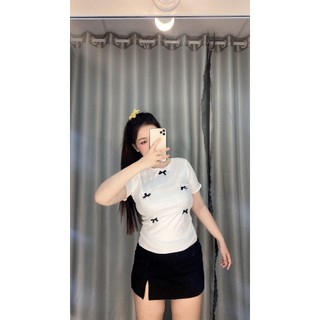 Áo thun basic đính nơ nữ bigsize (60-90kg)- A29