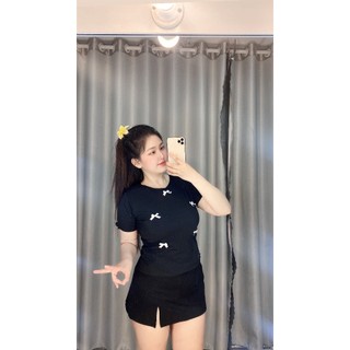 Áo thun basic đính nơ nữ bigsize (60-90kg)- A29