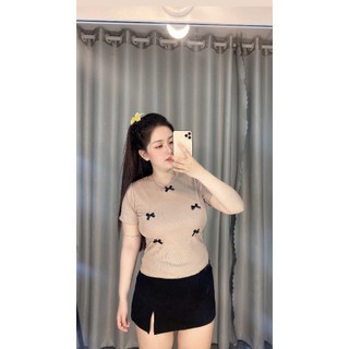 Áo thun basic đính nơ nữ bigsize (60-90kg)- A29