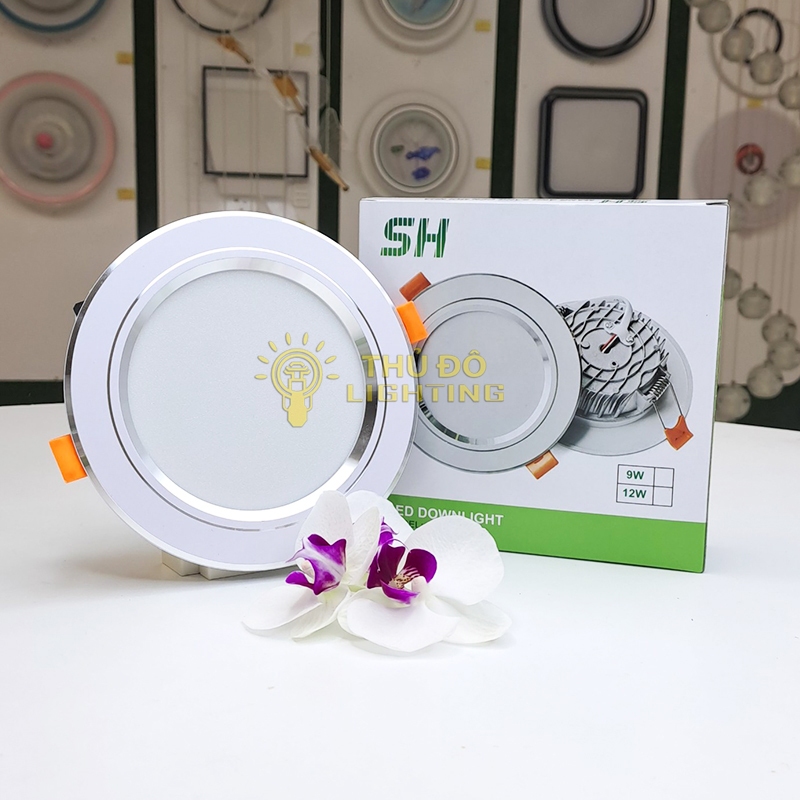 Đèn Âm Trần Đế Đúc 7W/9W/12W Sh Lighting Có 3 Chế Độ Sáng , Đèn Downlight Phi 90 Viền Vàng/Bạc