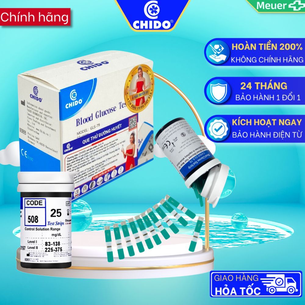 Hộp 50 que thử đường huyết CHIDO tặng không kèm 50 kim lấy máu dùng cho Máy đo đường huyết CHIDO