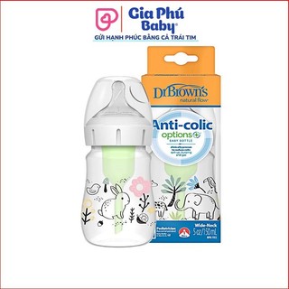Bình sữa Dr Brown's "Option Plus" cổ rộng 150ml và 270ml nhựa PP Option Plus in hoạ tiết