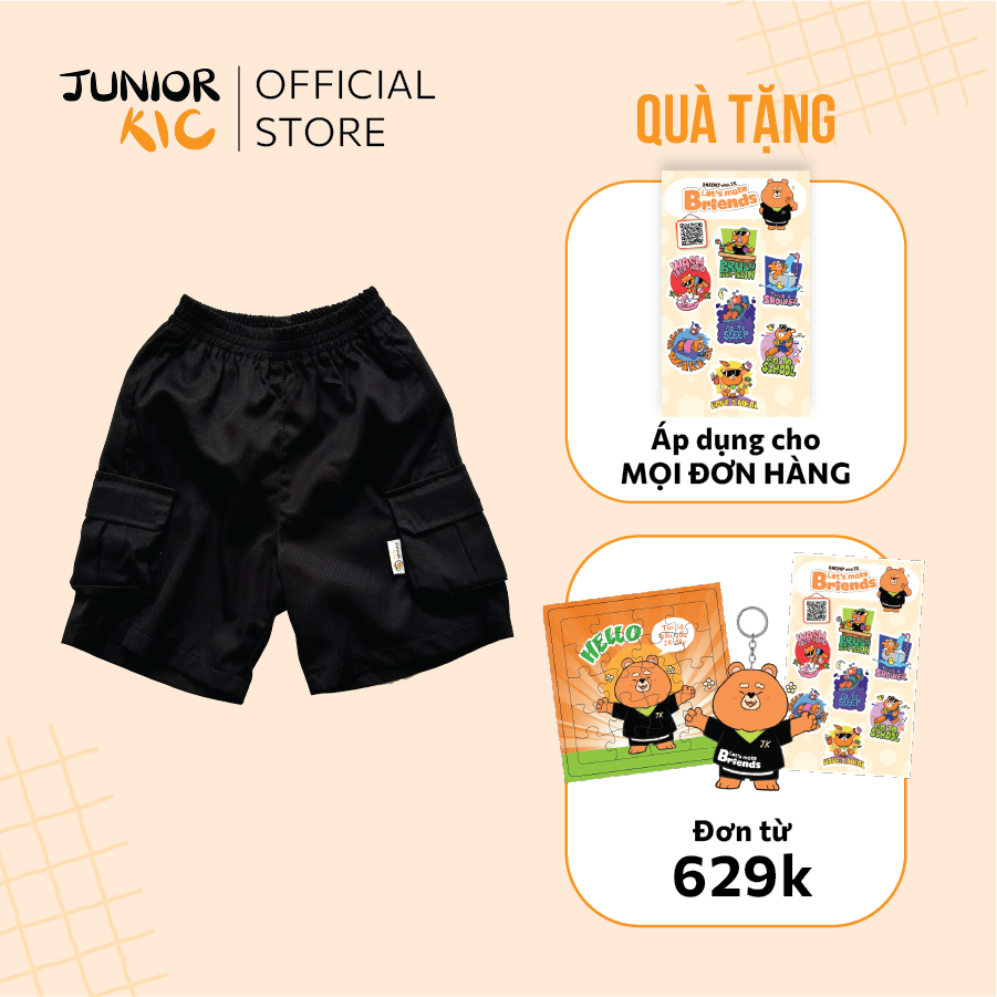 Quần short bé trai Junior Kic quần ngố túi hộp chất liệu kaki rộng rãi thoáng mát