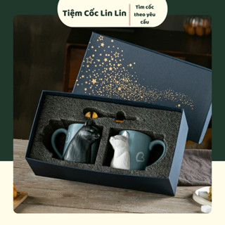 Bộ cốc mèo đôi Nhật Bản dung tích 330ml, Set cốc sứ hình mèo sứ tặng quà cho các cặp đôi chất liệu gốm sứ cao cấp